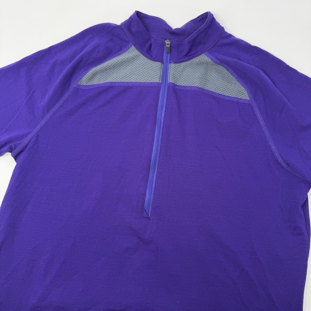 Ibex Pulse Mens Large Purple Merino Wool Short Sleeve Cycling Jersey Quarter Zip